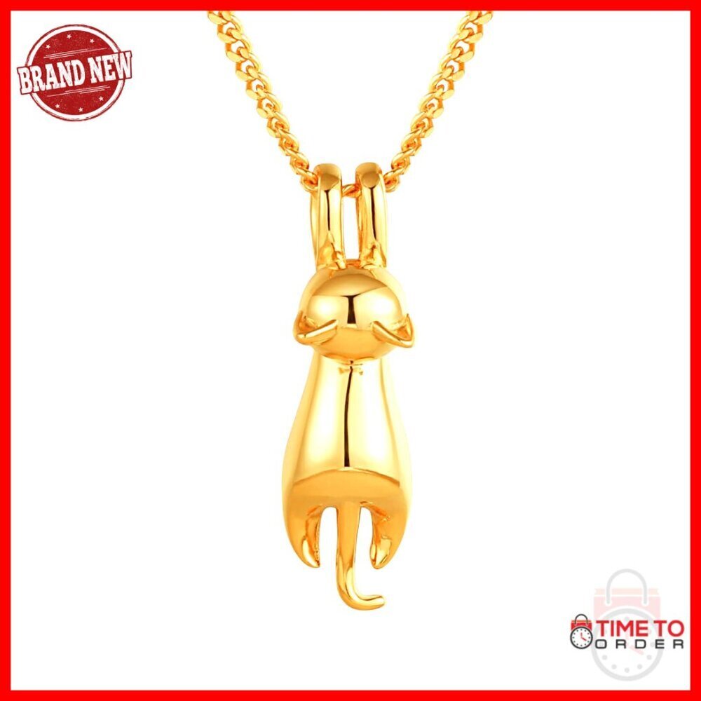 Sterling Silver Cat Pendant Necklace, S925, 15.7in Chain, Lobster Clasp